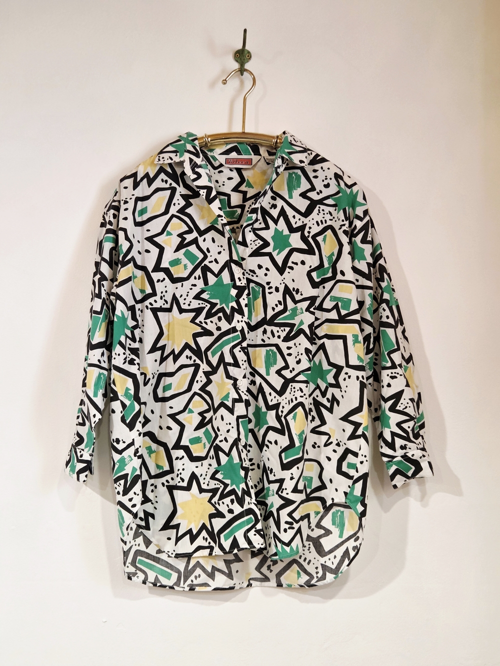 Vintage Eileen 80s Pop Art Starburst Geometric Button Up Blouse Sz M